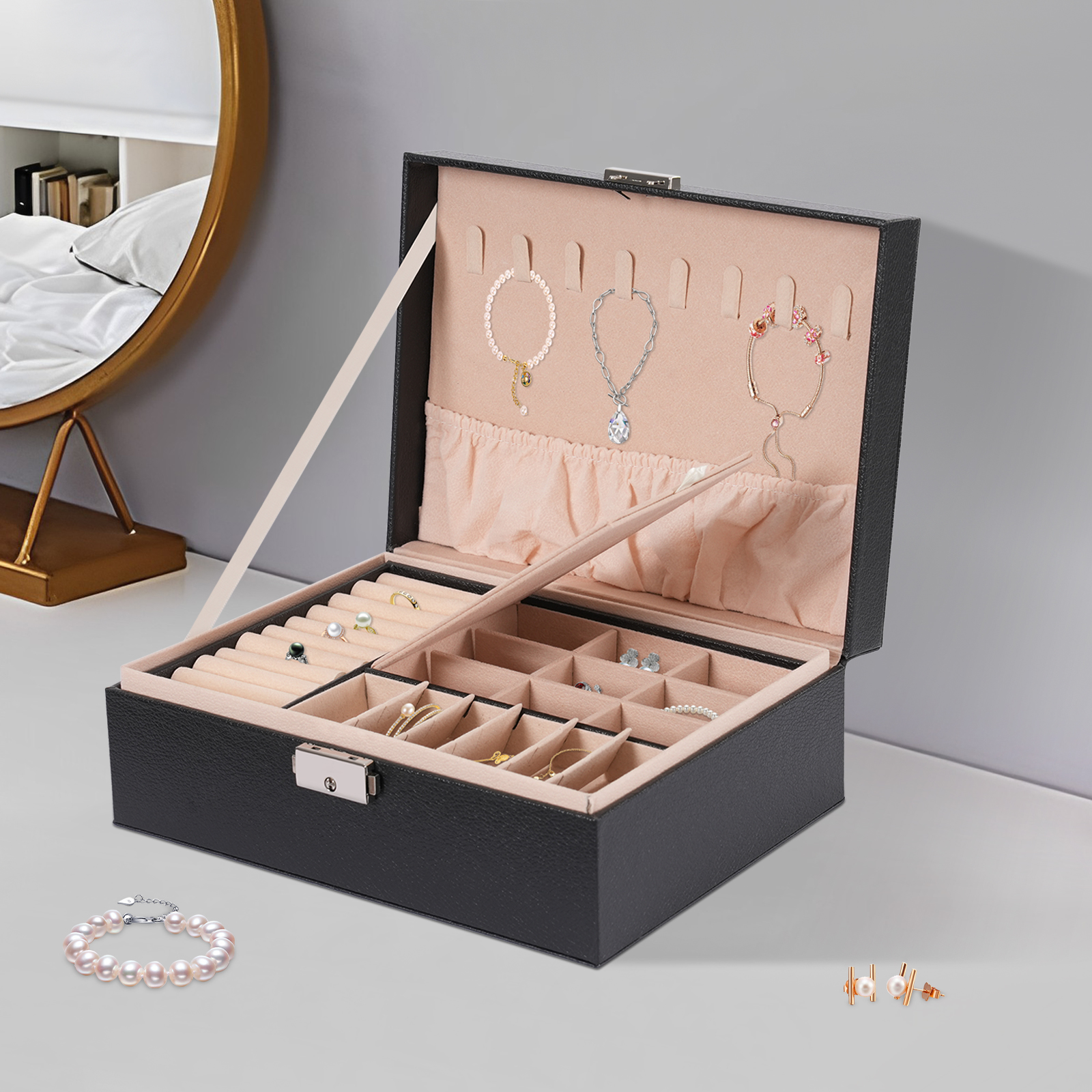 Jewelry And Watches Stores - 2-tier Tabletop Jewelry Box with Sturdy