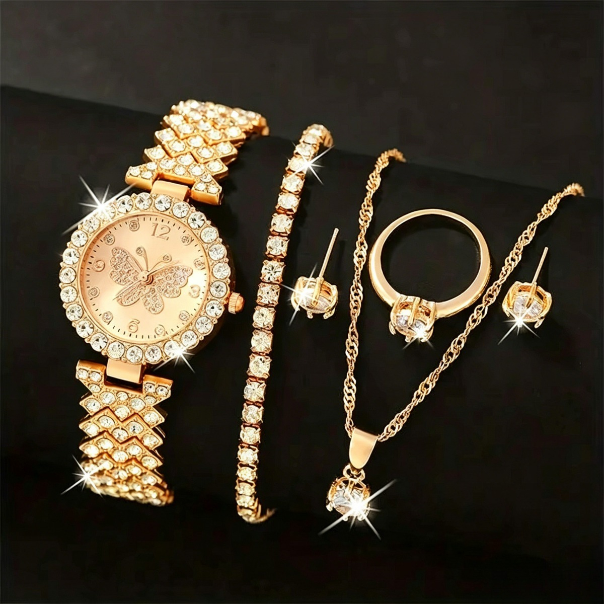 Jewelry Watches Luxury - 6PCS/Set Luxury Rhinestone Butterfly Women Quartz