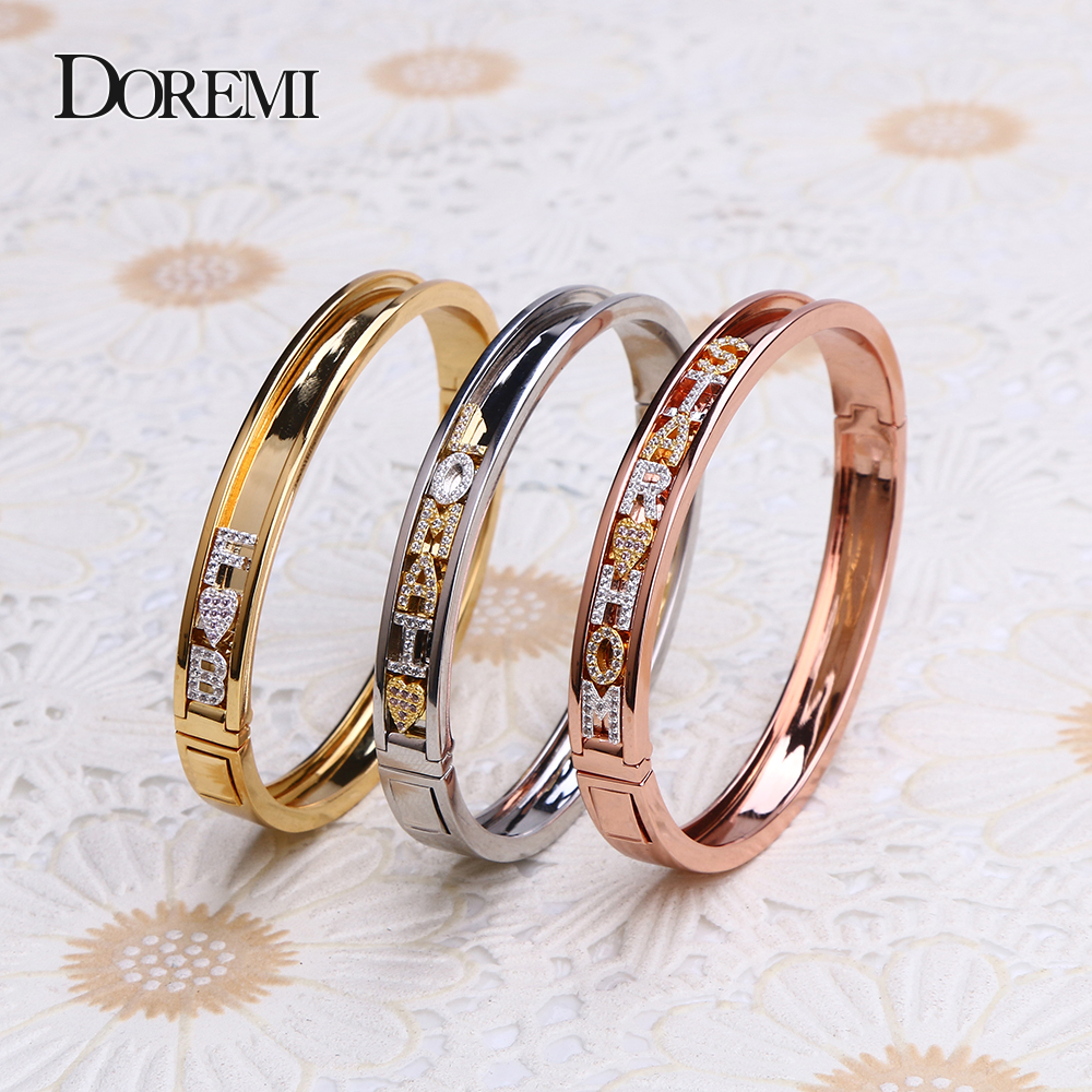 Cuff Bangle Bracelet - DOREMI DIY Zirconia Letters Custom Bangles