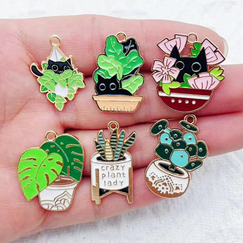 Necklace Pendant - 10pcs Cactus Plant Oil Drop Alloy