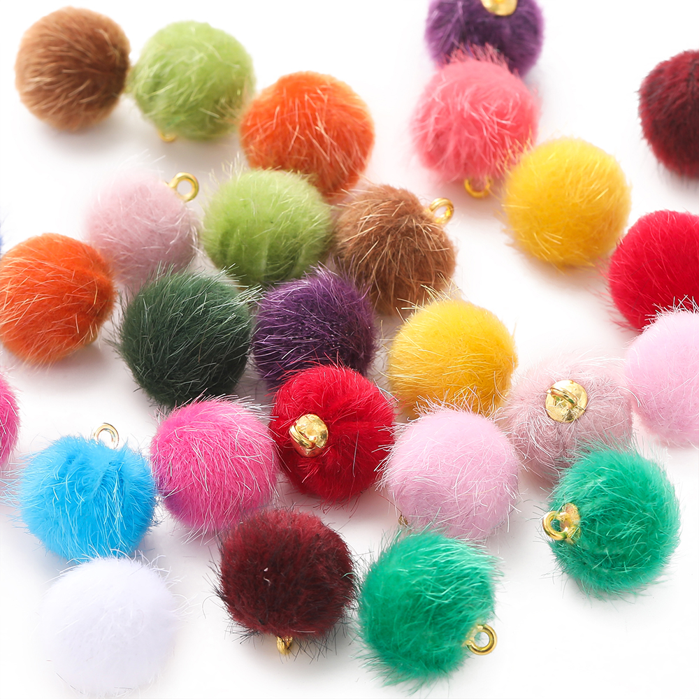 Moon Star Earrings - 10pcs Plush Fur Covered Ball Beads
