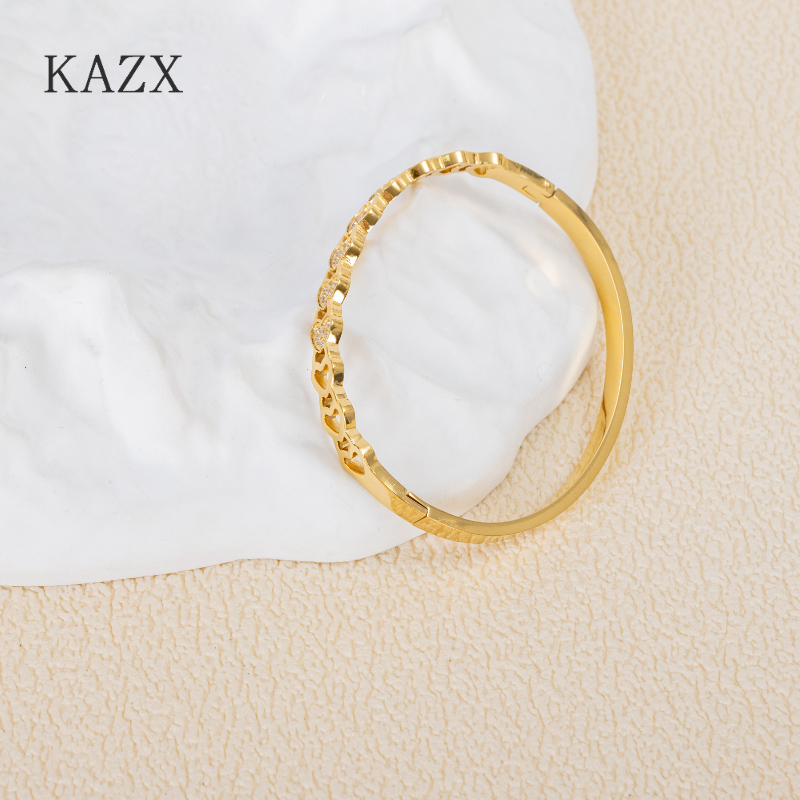 Cuff Bangle Bracelet - Women's Gold Plated Stainless Steel Heart