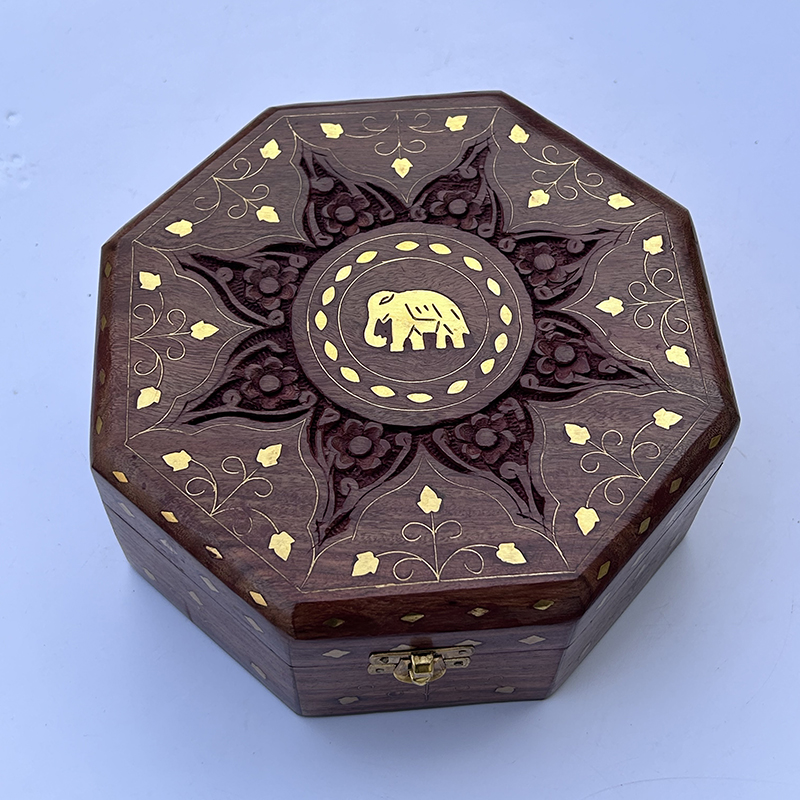 Hand Carved Octagonal Wooden B – Indian Jewelry Watches recenzja i cena