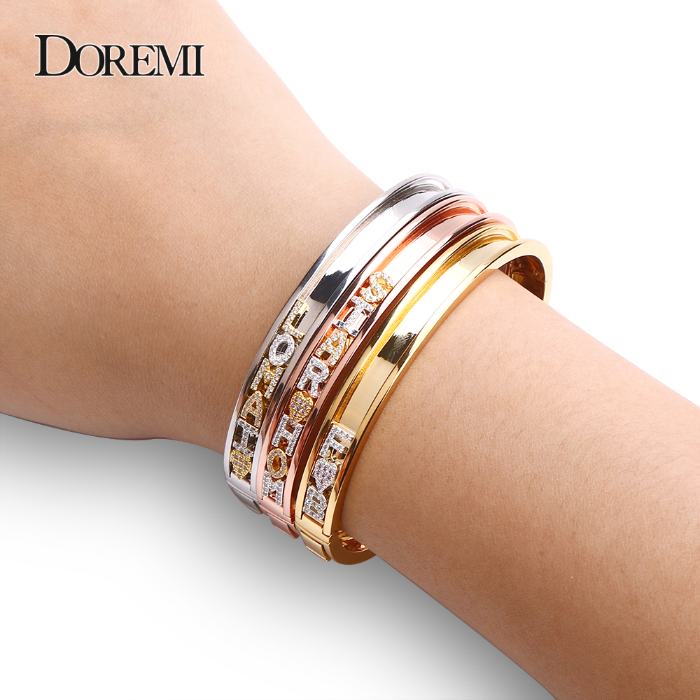 DOREMI DIY Zirconia Letters Cu – Cuff Bangle Bracelet recenzja i cena